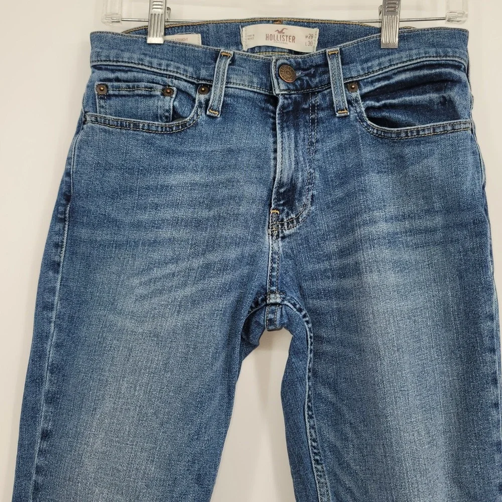 Hollister Men Jeans 28/30 Blue Denim Slim Straight DarkWash Gruge Streetwear Y2K